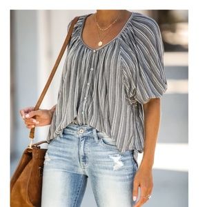 Striped Puff Sleeve Top
